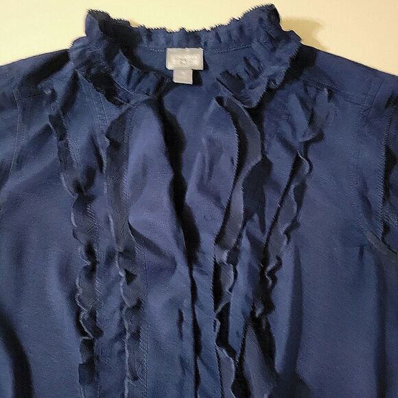 Converse Women's Sleeveless Navy Button-Down Blouse with Ruffle Front - Picture 6 of 12